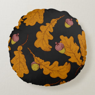 Oak leaves, acorns, autumn pattern round pillow