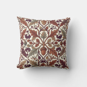 Oak Leaves Acorns Berries William Morris Style  Throw Pillow