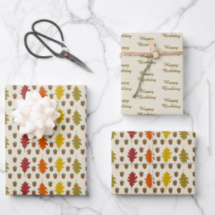 Oak leaves and Acorns Fall Autumn Patterned Wrapping Paper Sheet