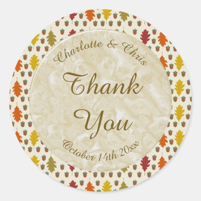 Oak leaves and Acorns Fall Autumn Wedding Custom Classic Round Sticker (Front)