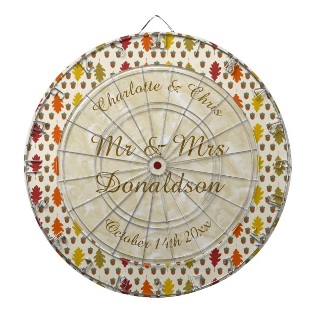 Oak leaves and Acorns Fall Autumn Wedding Custom Dartboard (Front)