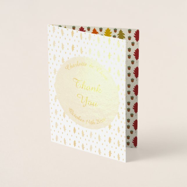 Oak leaves and Acorns Fall Autumn Wedding Custom Foil Card (Front)