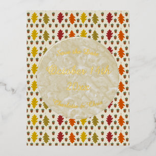 Oak leaves and Acorns Fall Autumn Wedding Custom Foil Holiday Postcard