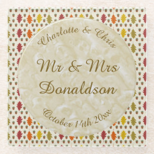 Oak leaves and Acorns Fall Autumn Wedding Custom Glass Coaster