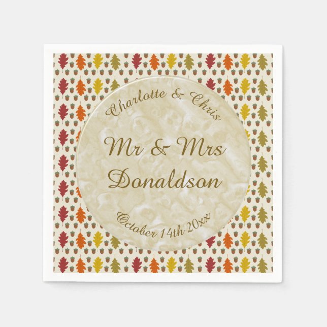 Oak leaves and Acorns Fall Autumn Wedding Custom Napkin (Front)