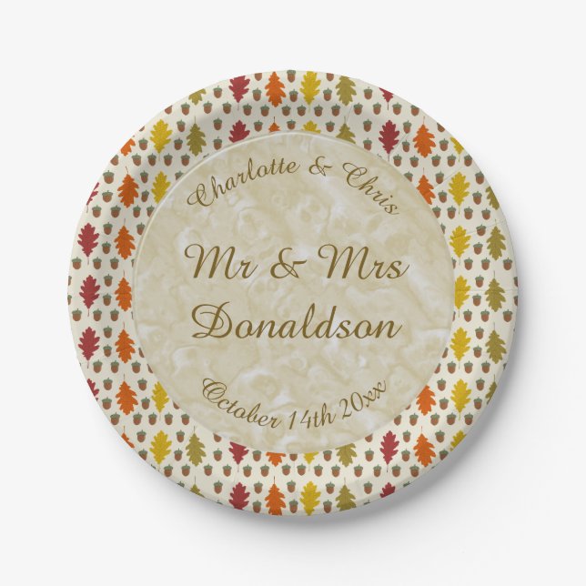 Oak leaves and Acorns Fall Autumn Wedding Custom Paper Plate (Front)