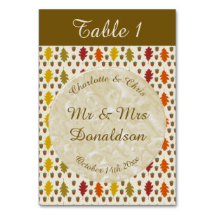 Oak leaves and Acorns Fall Autumn Wedding Custom Table Number