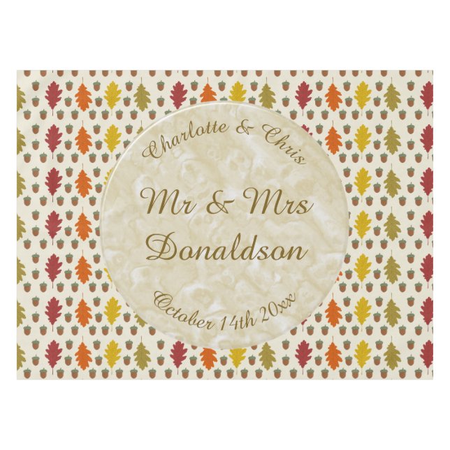 Oak leaves and Acorns Fall Autumn Wedding Custom Tablecloth (Front (Horizontal))