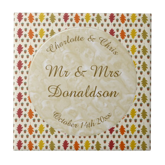 Oak leaves and Acorns Fall Autumn Wedding Custom Tile (Front)