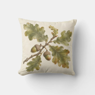 Oak Leaves and Acorns Ivory Botanical Watercolor Throw Pillow