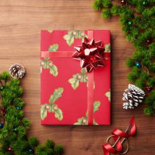Oak Leaves on red Wrapping Paper