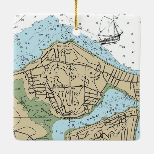 Oak Neck NY Nautical Chart Christmas  Ceramic Ornament (Back)