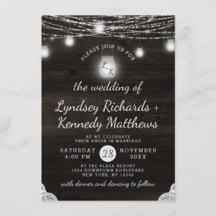 Oak Ridge Rustic Barn Wood & Mason Jars Wedding Invitation