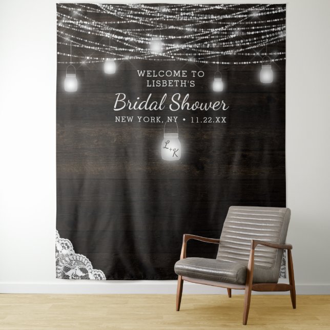 Oak Ridge Rustic Bridal Shower Photo Prop Backdrop Tapestry (In Situ)