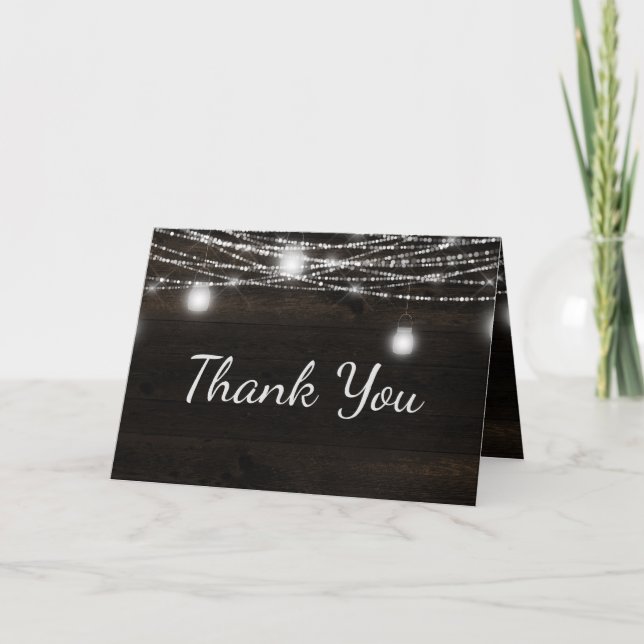 Oak Ridge Rustic Dark Wood Custom Wedding Photo Thank You Card (Front)