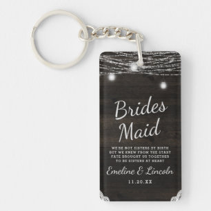 Oak Ridge Rustic Dark Wood To the Bridesmaid Quote Keychain