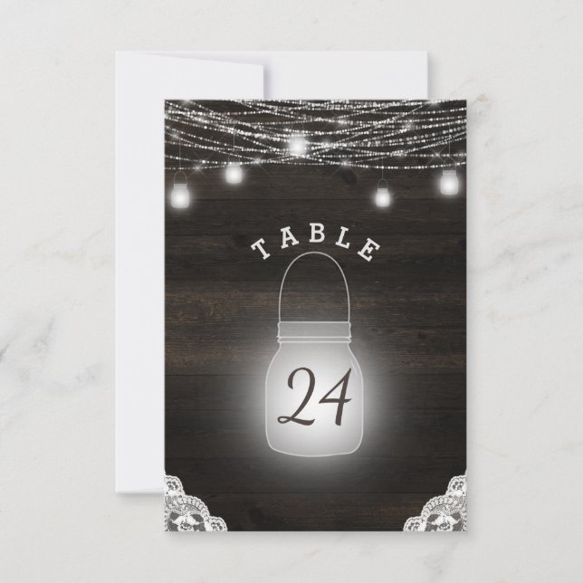 Oak Ridge Rustic Mason Jars Wedding Table Numbers (Front)