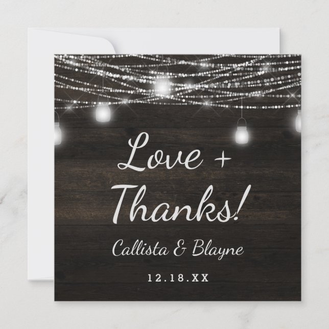 Oak Ridge Rustic Wedding Love and Thanks Square Thank You Card (Front)
