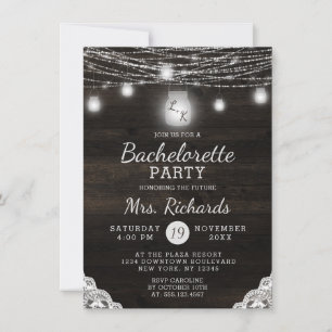 Oak Ridge Rustic Wood & Lace Bachelorette Party Invitation