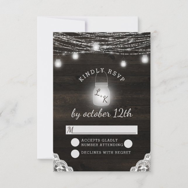 Oak Ridge Rustic Wood & Lace Wedding RSVP Réponse (Devant)