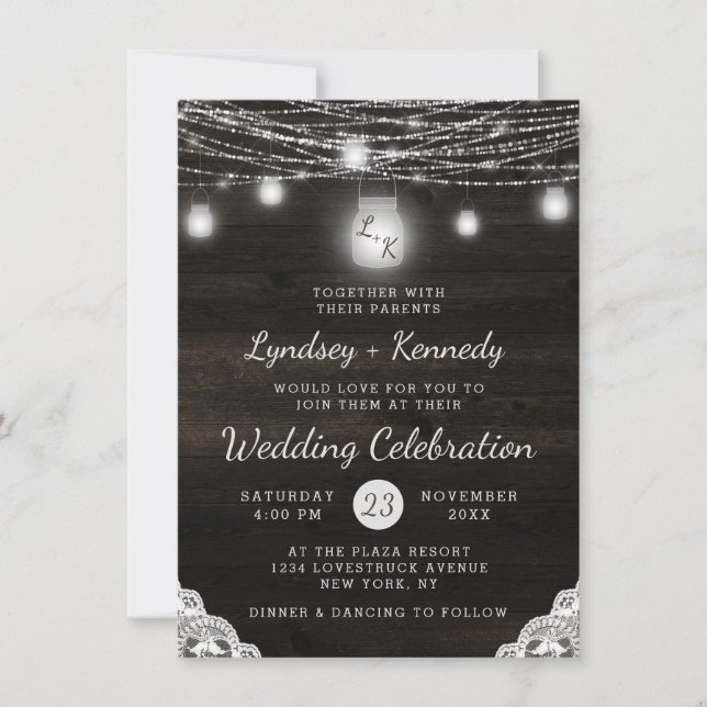 Oak Ridge Rustic Wood & Mason Jar Monogram Wedding Invitation (Front)