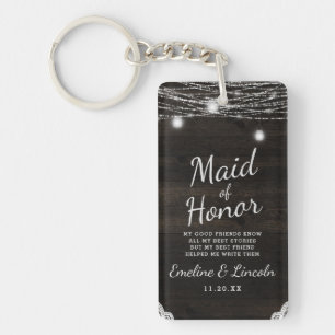 Oak Ridge Rustic Wood To the Maid of Honour Quote Keychain