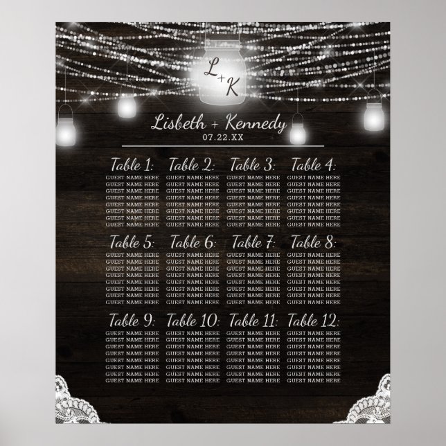 Oak Ridge Rustic Wood Wedding Table Seating Chart (Front)