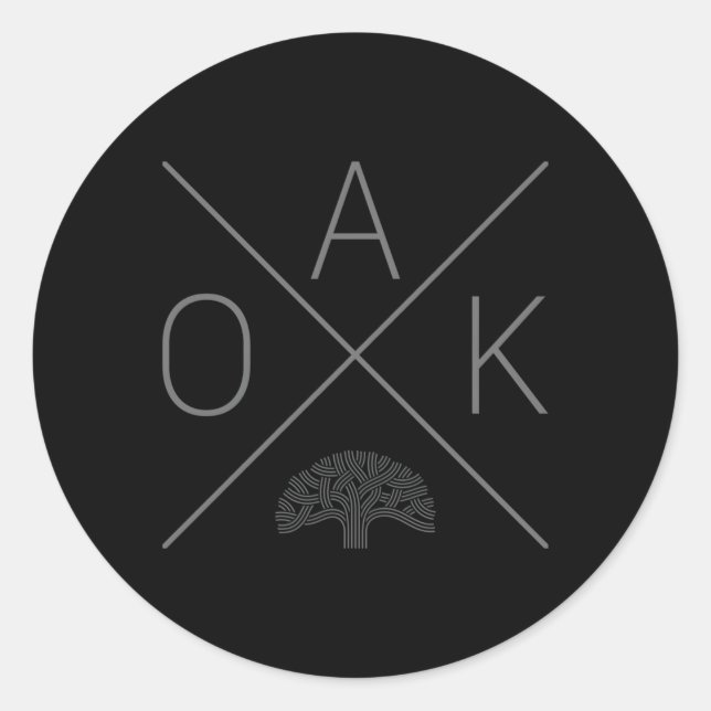 Oak Tree Cross Grey Oakland California Classic Round Sticker (Front)