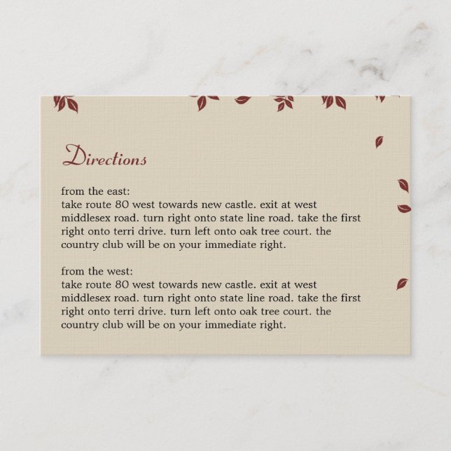 Oak Tree Directions Card (Front)