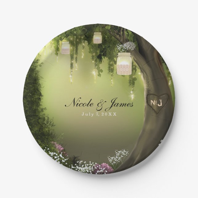 Oak Tree Enchanted Forest Garden Wedding Plates (Front)