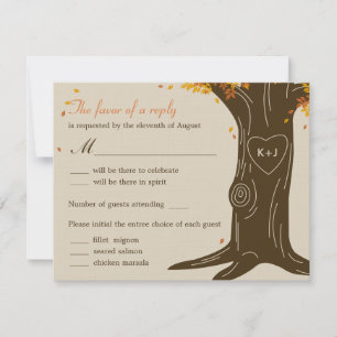 Oak Tree Fall Wedding RSVP Card w/ Menu Selection