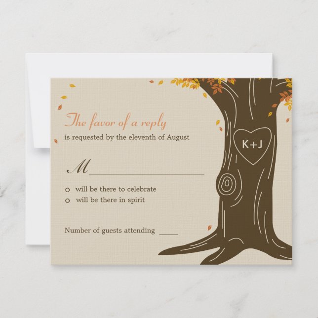 Oak Tree Fall Wedding RSVP / Response Card (Front)