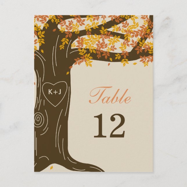 Oak Tree Fall Wedding Table Number Card (Front)