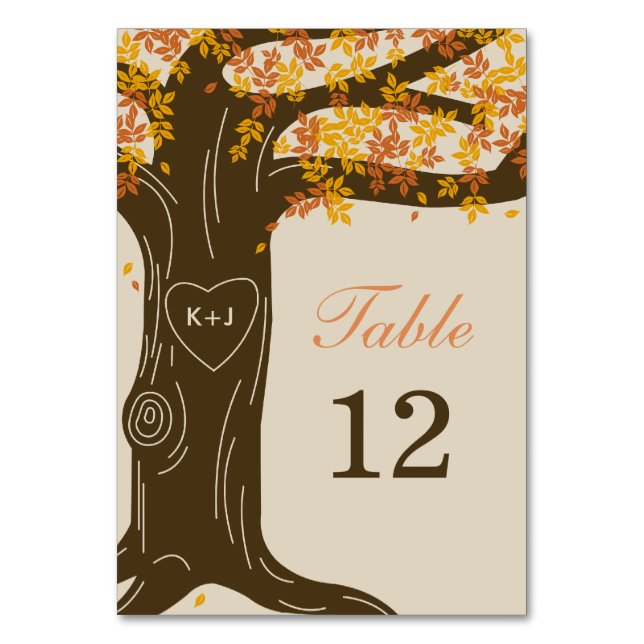 Oak Tree Fall Wedding Table Number Card (Front)