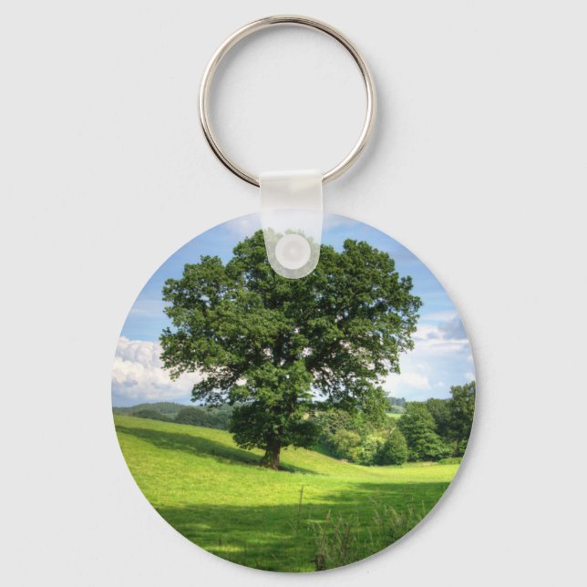 Oak tree green summer beautiful scenery keychain (Front)