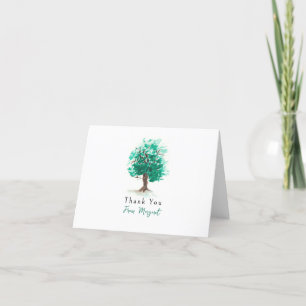 Oak Tree Hand-Drawn Watercolor Return Address Thank You Card