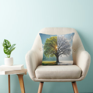 Oak Tree In Dual Seasons Throw Pillow