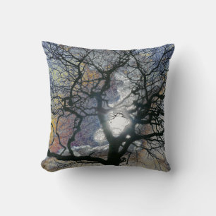 Oak tree in early Spring, coloured sky edit Throw Pillow