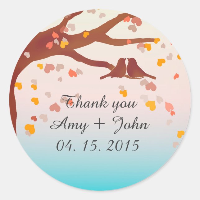 Oak tree lovebirds heart confetti sticker love1 (Front)