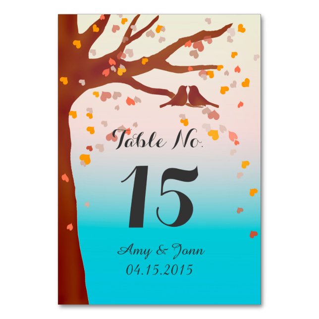 Oak tree lovebirds hearts table numbers love1 (Front)