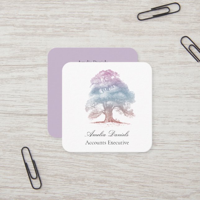 Oak Tree on Lilac Illustration  Business Card (Front/Back In Situ)