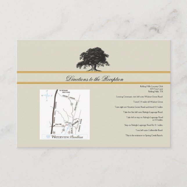 Oak Tree Plantation Gold Border Wedding Directions Enclosure Card (Front)