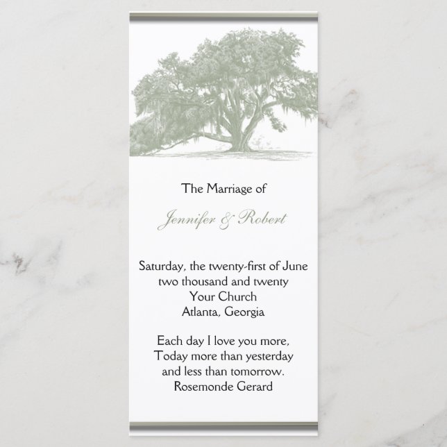 Oak Tree Plantation Programme de mariage (Devant)