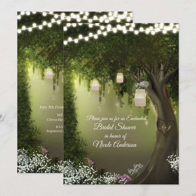 Oak Tree Rustic Enchanted Forest Garden Bridal Invitation (Front/Back)