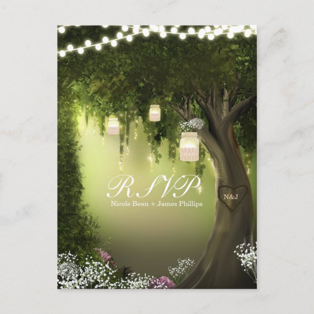 Oak Tree Rustic Enchanted Forest Garden RSVP Card (Front)