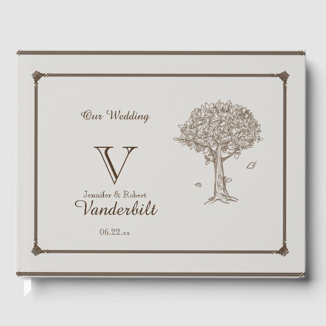 Oak Tree Sketch Wedding Guest Book (Front)
