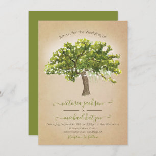 Oak Tree Spanish Moss String of lights Wedding Invitation
