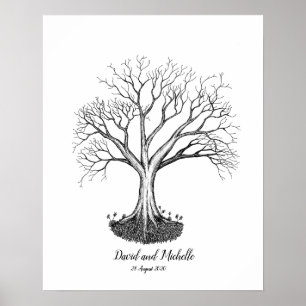 Oak tree wedding fingerprint guestbook poster