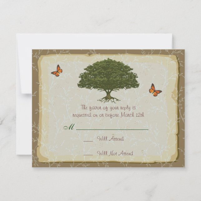 Oak Tree Wedding Matching RSVP (Front)