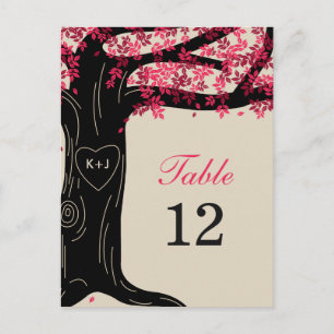 Oak Tree Wedding Table Number Card - Fuchsia